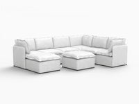 Deluxe Cloud 6-Seater Beige Open Space Sofa Set | 8-Piece (Includes 2 Ottomans), Linen Look Poly Fabric, Easy To Clean