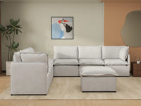 Deluxe Cloud 6-Seater Beige Open Space Sofa Set | 8-Piece (Includes 2 Ottomans), Linen Look Poly Fabric, Easy To Clean