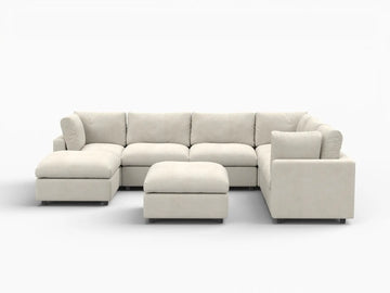 Fundas para sofá seccional Lounge Cloud | Funda de sofá de chenilla de mezcla de lino beige para 6 plazas con 2 otomanas
