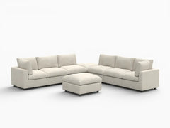 Fundas para sofá seccional Lounge Cloud | Funda de sofá de chenilla con mezcla de lino beige para 6 plazas con 2 otomanas