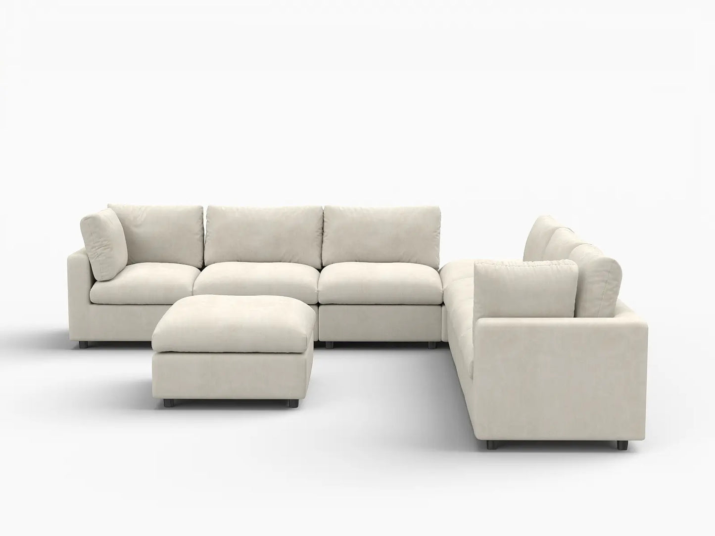 Sofá Seccional Nube Deluxe de 6 Plazas Beige | 8 piezas (incluye 2 otomanas), tela de chenilla mezcla de lino, fácil de limpiar