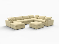 Deluxe Cloud 6-Seater Beige Sofa Set | 8-Piece (Includes 2 Ottomans), Velvet Fabric, Living Room, Washable Cushion Covers