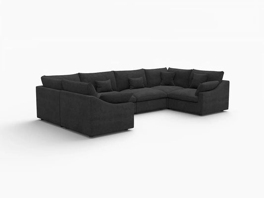 Deluxe Slope Cloud Sectional Sofa Covers | Black Chenille and Linen Sofa Cover for 6-Seater
