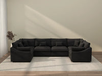 Deluxe Cloud 6-Seater Black Pit Sectional | 6-Piece, Chenille And Linen Fabric, Washable Cushion Covers