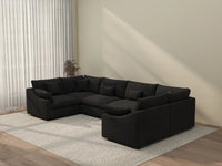 Deluxe Cloud 6-Seater Black Pit Sectional | 6-Piece, Chenille And Linen Fabric, Washable Cushion Covers