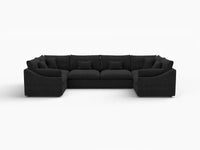 Deluxe Cloud 6-Seater Black Pit Sectional | 6-Piece, Chenille And Linen Fabric, Washable Cushion Covers