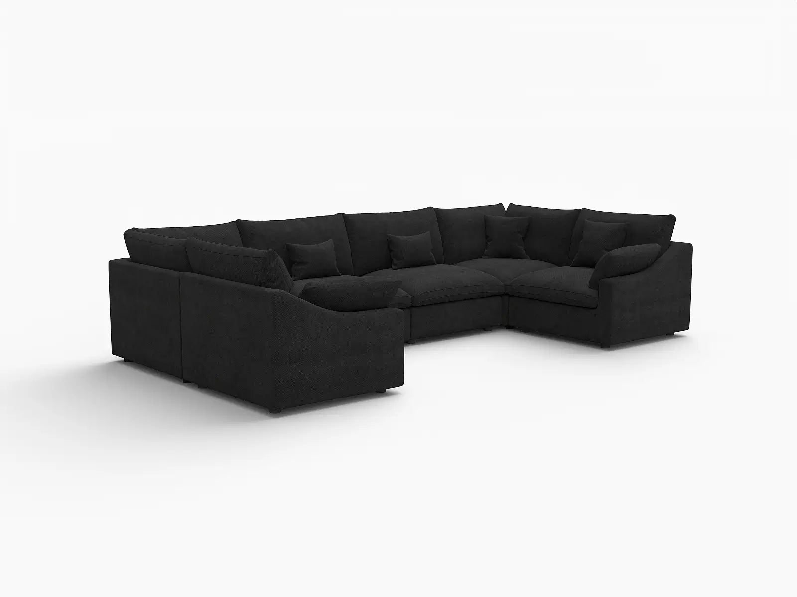 Deluxe Cloud 6-Seater Black Pit Sectional | 6-Piece, Chenille And Linen Fabric, Washable Cushion Covers