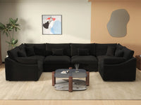 Deluxe Cloud 6-Seater Black Pit Sectional | 6-Piece, Chenille And Linen Fabric, Washable Cushion Covers