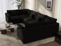 Deluxe Cloud 6-Seater Black Pit Sectional | 6-Piece, Chenille And Linen Fabric, Washable Cushion Covers