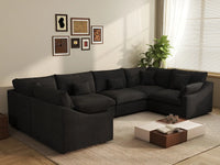 Deluxe Cloud 6-Seater Black Pit Sectional | 6-Piece, Chenille And Linen Fabric, Washable Cushion Covers