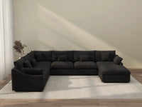 Deluxe Cloud 6-Seater Black Pit Sectional | 7-Piece (Includes 1 Ottoman), Chenille And Linen Fabric, Washable Cushion Covers