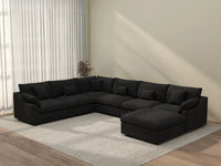 Deluxe Cloud 6-Seater Black Pit Sectional | 7-Piece (Includes 1 Ottoman), Chenille And Linen Fabric, Washable Cushion Covers