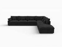 Deluxe Cloud 6-Seater Black Pit Sectional | 7-Piece (Includes 1 Ottoman), Chenille And Linen Fabric, Washable Cushion Covers