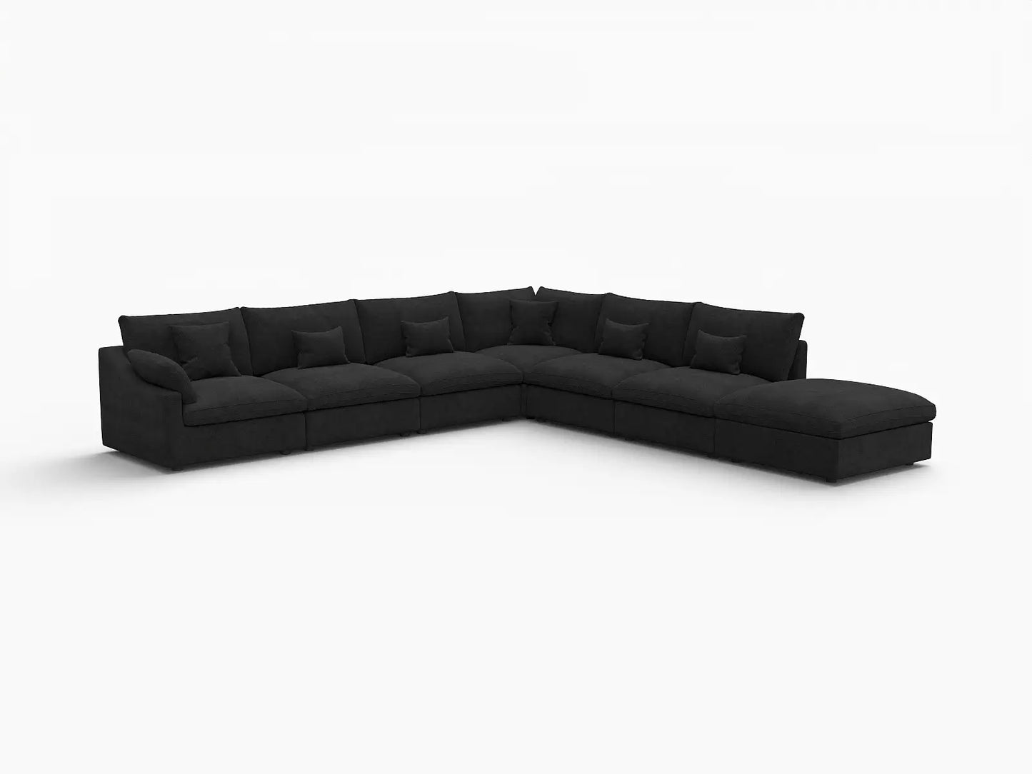 Deluxe Cloud 6-Seater Black Pit Sectional | 7-Piece (Includes 1 Ottoman), Chenille And Linen Fabric, Washable Cushion Covers