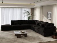 Deluxe Cloud 6-Seater Black Pit Sectional | 7-Piece (Includes 1 Ottoman), Chenille And Linen Fabric, Washable Cushion Covers
