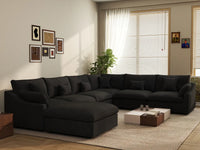 Deluxe Cloud 6-Seater Black Pit Sectional | 7-Piece (Includes 1 Ottoman), Chenille And Linen Fabric, Washable Cushion Covers