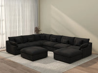 Deluxe Cloud 6-Seater Black Pit Sectional | 8-Piece (Includes 2 Ottomans), Chenille And Linen Fabric, Washable Cushion Covers