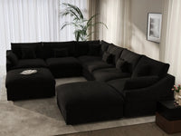 Deluxe Cloud 6-Seater Black Pit Sectional | 8-Piece (Includes 2 Ottomans), Chenille And Linen Fabric, Washable Cushion Covers