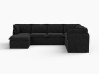 Deluxe Cloud 6-Seater Black Sofa Set | 7-Piece (Includes 1 Ottoman), Linen Look Poly Fabric, Washable Cushion Covers