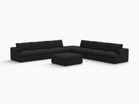 Deluxe Cloud 6-Seater Black Sofa Set | 8-Piece (Includes 2 Ottomans), Bouclé Sherpa-Like Fabric, Washable Cushion Covers