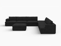 Deluxe Cloud 6-Seater Black Sofa Set | 8-Piece (Includes 2 Ottomans), Bouclé Sherpa-Like Fabric, Washable Cushion Covers