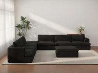 Deluxe Cloud 6-Seater Black Sofa Set | 8-Piece (Includes 2 Ottomans), Bouclé Sherpa-Like Fabric, Washable Cushion Covers