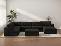 Deluxe Cloud 6-Seater Black Sofa Set | 8-Piece (Includes 2 Ottomans), Bouclé Sherpa-Like Fabric, Washable Cushion Covers