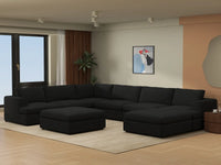 Deluxe Cloud 6-Seater Black Sofa Set | 8-Piece (Includes 2 Ottomans), Bouclé Sherpa-Like Fabric, Washable Cushion Covers
