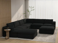 Deluxe Cloud 6-Seater Black Sofa Set | 8-Piece (Includes 2 Ottomans), Bouclé Sherpa-Like Fabric, Washable Cushion Covers