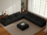 Deluxe Cloud 6-Seater Black Sofa Set | 8-Piece (Includes 2 Ottomans), Bouclé Sherpa-Like Fabric, Washable Cushion Covers