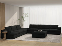 Deluxe Cloud 6-Seater Black Sofa Set | 8-Piece (Includes 2 Ottomans), Bouclé Sherpa-Like Fabric, Washable Cushion Covers