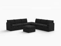 Deluxe Cloud 6-Seater Black Sofa Set | 8-Piece (Includes 2 Ottomans), Linen Look Poly Fabric, Washable Cushion Covers