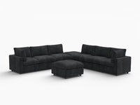 Juego de sofá de 6 plazas Deluxe Cloud negro | 8 piezas (incluye 2 otomanas), tela de chenilla mezcla de lino, fundas de cojín lavables