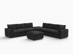 Fundas de sofá seccional Lounge Cloud | Funda de sofá de chenilla de mezcla de lino negro para 6 asientos con 2 otomanas