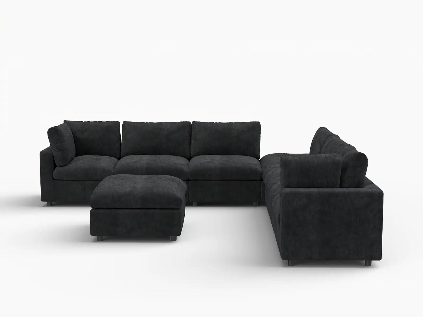 Juego de sofá de 6 plazas Deluxe Cloud negro | 8 piezas (incluye 2 otomanas), tela de chenilla mezcla de lino, fundas de cojín lavables