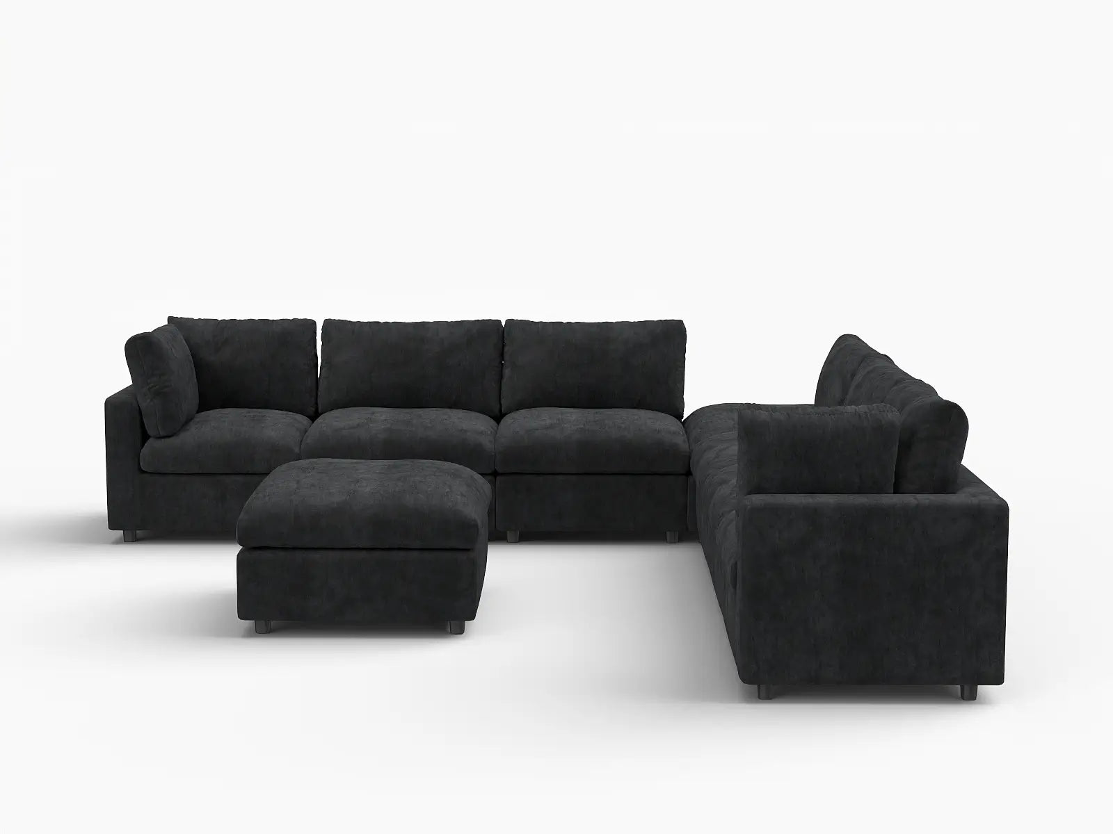 Juego de sofá de 6 plazas Deluxe Cloud negro | 8 piezas (incluye 2 otomanas), tela de chenilla mezcla de lino, fundas de cojín lavables