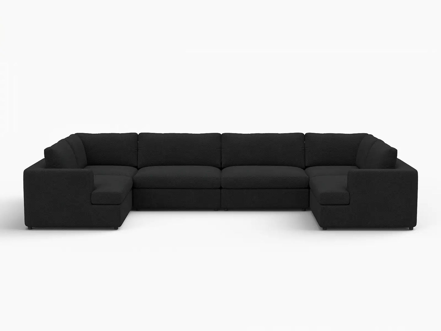 Deluxe Cloud 6-Seater Black U-Shaped Sectional | 6-Piece, Bouclé Sherpa-Like Fabric, Washable Cushion Covers