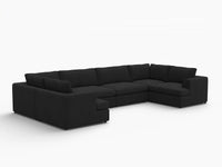 Deluxe Cloud 6-Seater Black U-Shaped Sectional | 6-Piece, Bouclé Sherpa-Like Fabric, Washable Cushion Covers