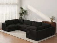 Deluxe Cloud 6-Seater Black U-Shaped Sectional | 6-Piece, Bouclé Sherpa-Like Fabric, Washable Cushion Covers