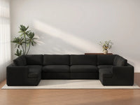 Deluxe Cloud 6-Seater Black U-Shaped Sectional | 6-Piece, Bouclé Sherpa-Like Fabric, Washable Cushion Covers