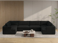 Deluxe Cloud 6-Seater Black U-Shaped Sectional | 6-Piece, Bouclé Sherpa-Like Fabric, Washable Cushion Covers
