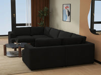 Deluxe Cloud 6-Seater Black U-Shaped Sectional | 6-Piece, Bouclé Sherpa-Like Fabric, Washable Cushion Covers
