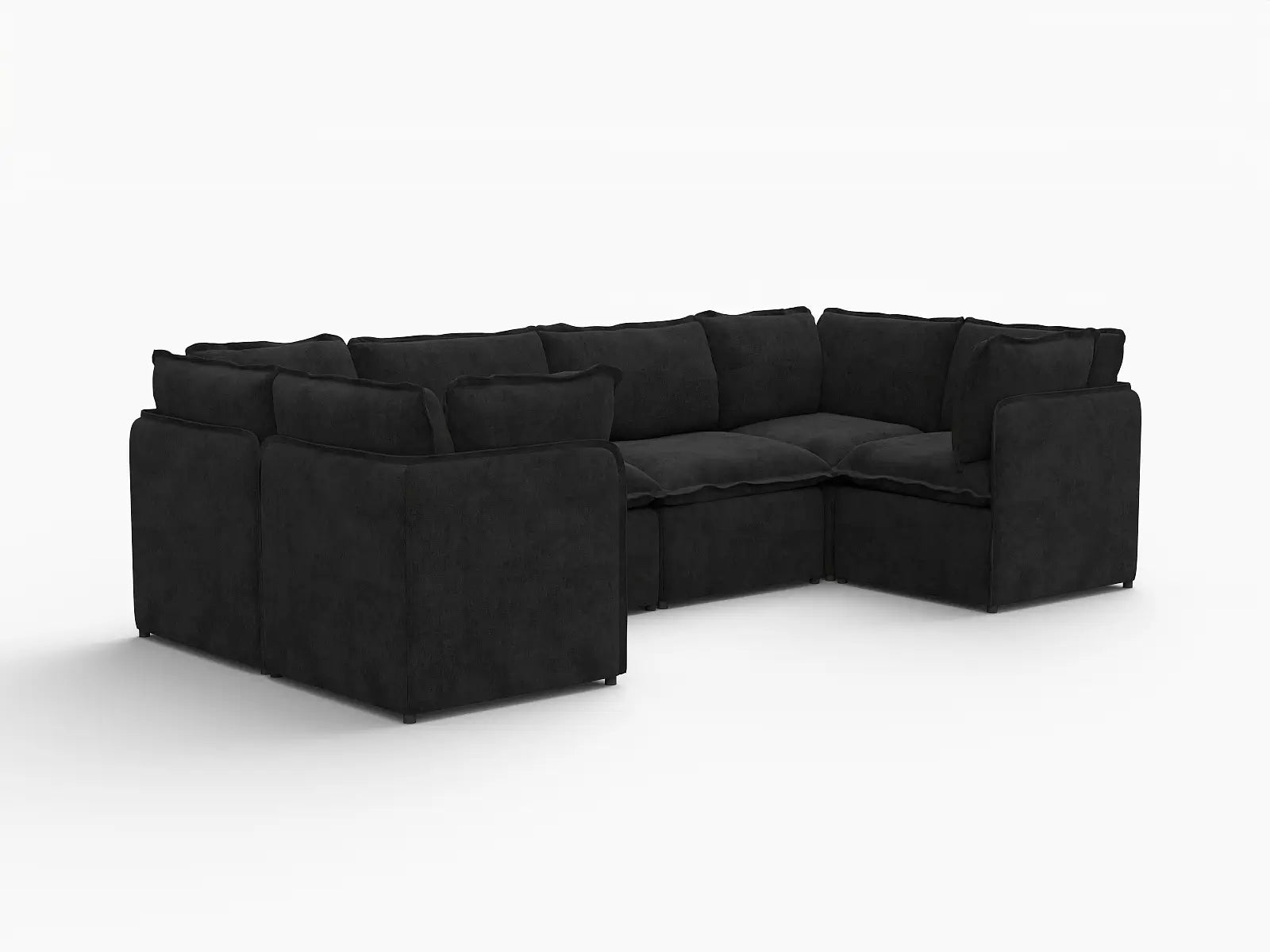 Deluxe Cloud 6-Seater Black U-Shaped Sectional | 6-Piece, Linen Look Poly Fabric, Washable Cushion Covers