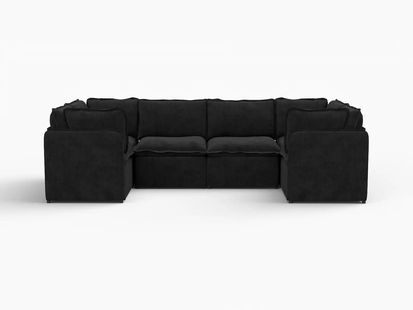 Deluxe Cloud 6-Seater Black U-Shaped Sectional | 6-Piece, Linen Look Poly Fabric, Washable Cushion Covers