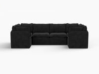 Deluxe Cloud 6-Seater Black U-Shaped Sectional | 6-Piece, Linen Look Poly Fabric, Washable Cushion Covers