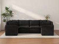 Deluxe Cloud 6-Seater Black U-Shaped Sectional | 6-Piece, Linen Look Poly Fabric, Washable Cushion Covers