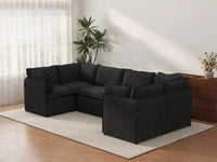 Deluxe Cloud 6-Seater Black U-Shaped Sectional | 6-Piece, Linen Look Poly Fabric, Washable Cushion Covers