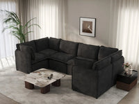 Deluxe Cloud 6-Seater Black U-Shaped Sectional | 6-Piece, Linen Look Poly Fabric, Washable Cushion Covers