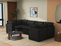 Deluxe Cloud 6-Seater Black U-Shaped Sectional | 6-Piece, Linen Look Poly Fabric, Washable Cushion Covers