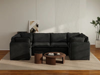 Deluxe Cloud 6-Seater Black U-Shaped Sectional | 6-Piece, Linen Look Poly Fabric, Washable Cushion Covers